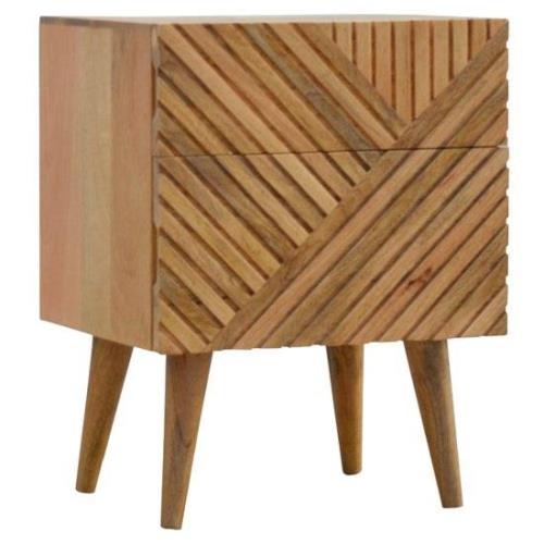 Tophi Wooden Line Carving Bedside Cabinet In Oak Ish 2 Drawers