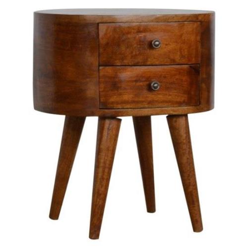 Wooden Circular Bedside Cabinet In Chestnut With 2 Drawers