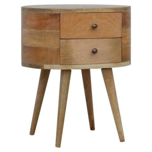 Wooden Circular Bedside Cabinet In Oak Ish With 2 Drawers