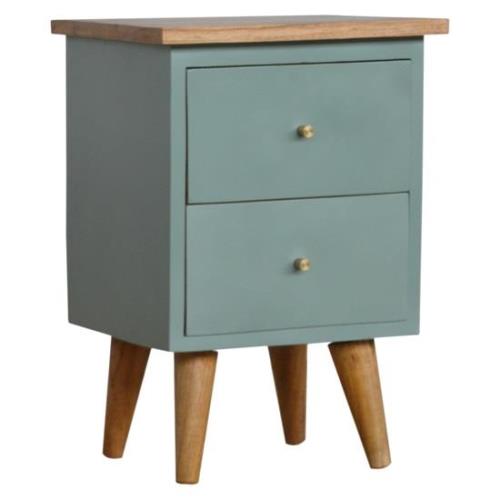 Berth Wooden Bedside Cabinet In Green Hand Painted And Oak