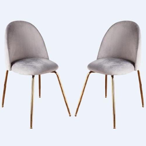 Coonan Grey Velvet Dining Chairs With Gold Legs In Pair