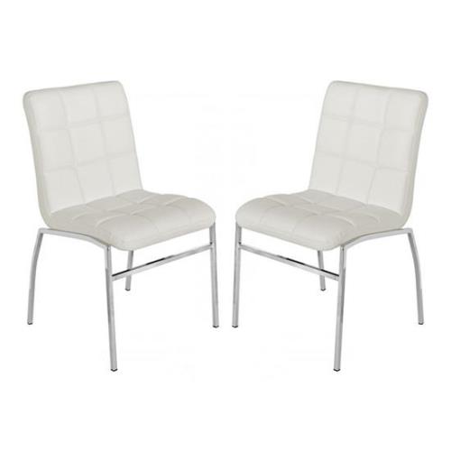 Coco White Faux Leather Dining Chairs With Chrome Legs In Pair