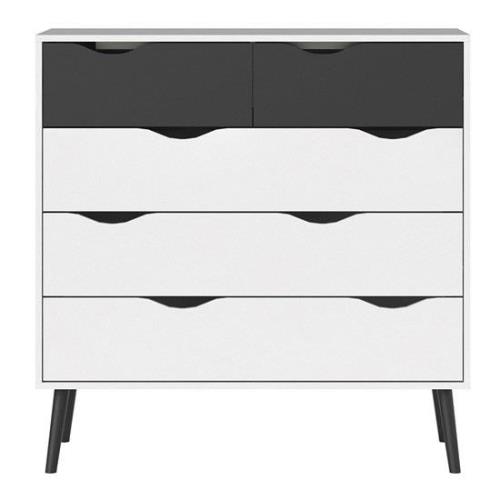 Oklo Wooden Chest Of 5 Drawers In White And Matt Black