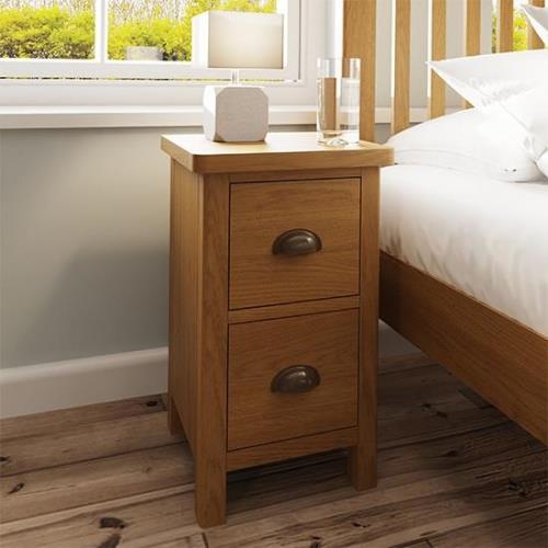 Rosemont Wooden 2 Drawers Bedside Cabinet In Rustic Oak