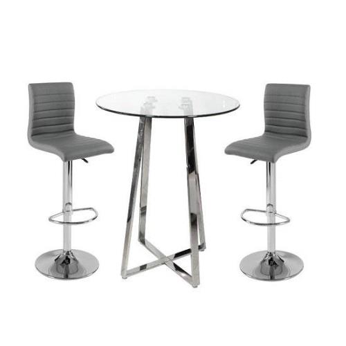 Poseur Clear Glass Bar Table With 2 Ripple Grey Bar Stools