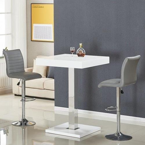 Topaz White High Gloss Bar Table With 2 Ripple Grey Stools