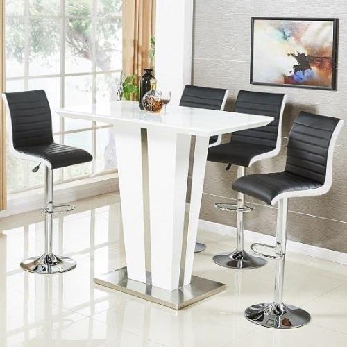 Memphis Glass White Gloss Bar Table 4 Ritz Black White Stools