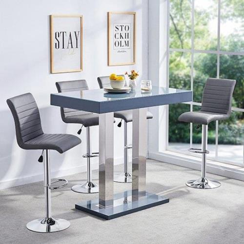 Caprice Grey High Gloss Bar Table 4 Ripple Grey Stools