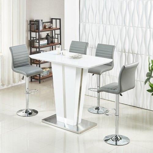 Memphis Glass White Gloss Bar Table 4 Ripple Grey Stools