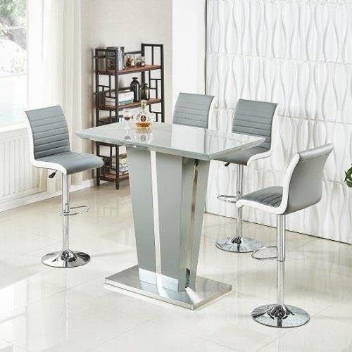 Memphis Glass Grey High Gloss Bar Table 4 Ritz Grey White Stool