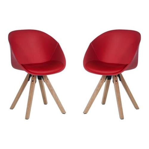 Jaclyn Red PU Visitor Chair With Wooden Legs In Pair