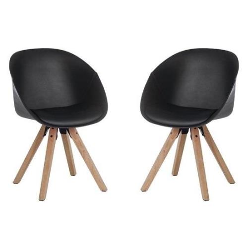 Jaclyn Black PU Visitor Chair With Wooden Legs In Pair