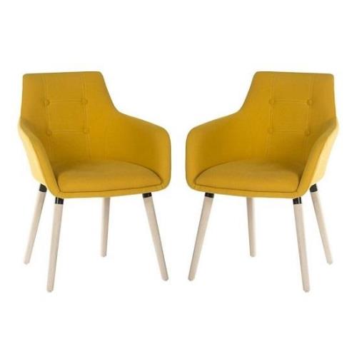 Jaime Fabric Reception Chair In Yellow With Wood Legs In Pair