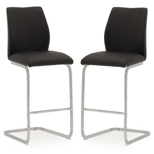 Samara Bar Chair In Black Faux Leather And Chrome Legs In A Pair