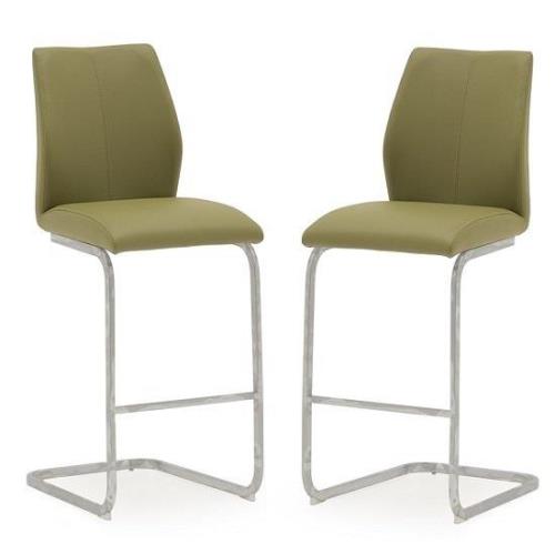 Samara Bar Chair In Green Faux Leather And Chrome Legs In A Pair