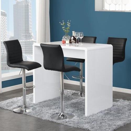 Glacier White High Gloss Bar Table 4 Ripple Black Stools