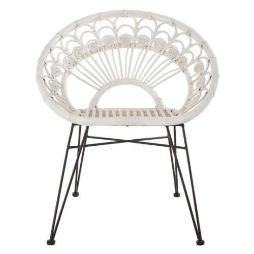 Hunor White Kubu Rattan Chair With Black Iron Legs