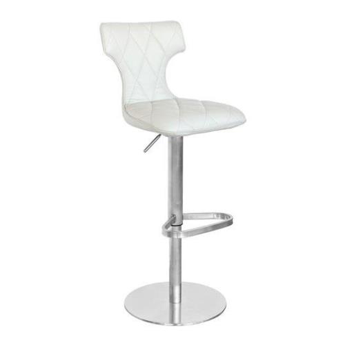 Ava Cream Faux Leather Bar Stool With Stainless Steel Base