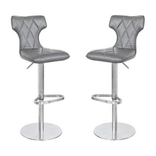 Ava Grey Leather Bar Stool In Pair