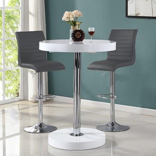 Havana White Gloss Bar Table With 2 Ripple Grey Stools