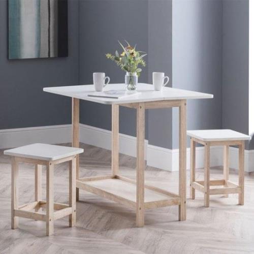 Basira Bar Set With 2 Stools In White Lacquer