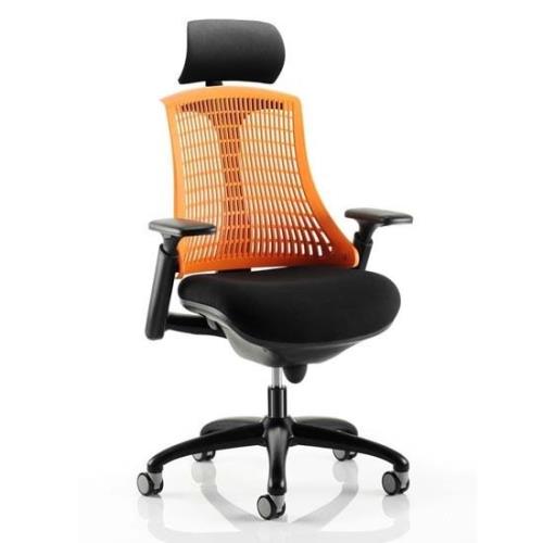 Flex Task Headrest Office Chair In Black Frame With Orange Back