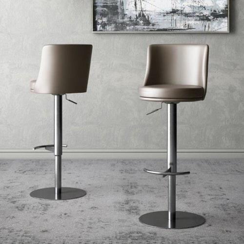 Banbury Taupe Leather Bar Stools With Steel Base In Pair