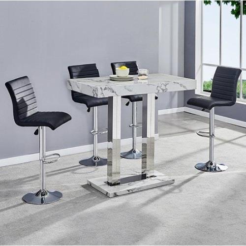 Caprice Diva Marble Effect Gloss Bar Table 4 Ripple Black Stools