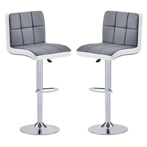 Copez Grey And White Faux Leather Bar Stools In Pair