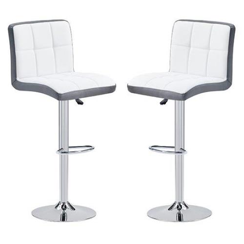 Copez White And Grey Faux Leather Bar Stools In Pair