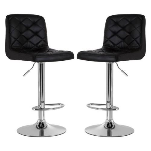 Terot Black Faux Leather Bar Chairs With Chrome Base In A Pair