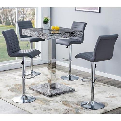 Topaz Melange Marble Effect Bar Table 4 Ripple Grey Stools