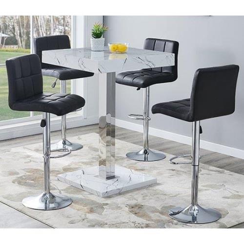 Topaz Vida Marble Effect Gloss Bar Table 4 Coco Black Stools