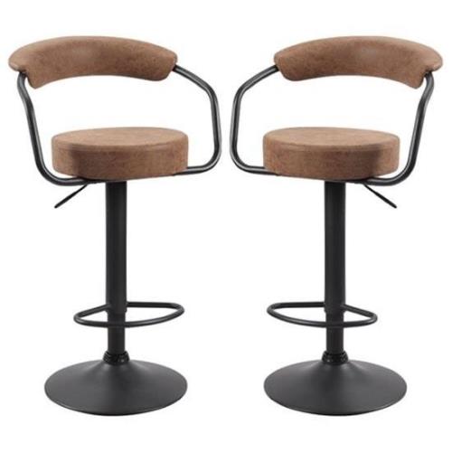 Hanna Brown Woven Fabric Bar Stools With Black Base In A Pair