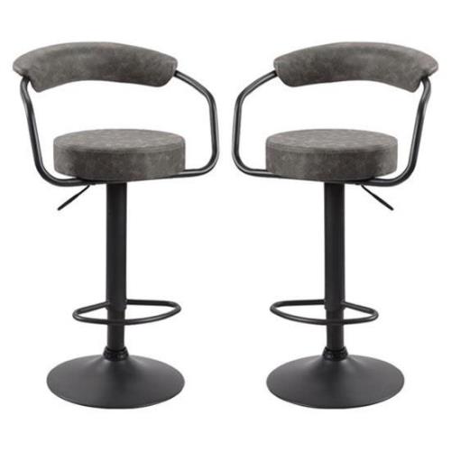 Hanna Grey Woven Fabric Bar Stools With Black Base In A Pair