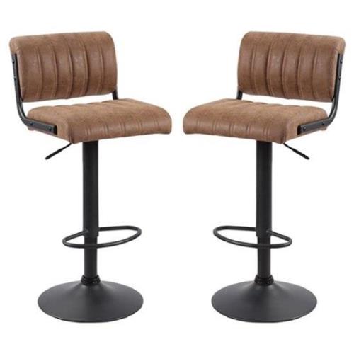 Paris Brown Woven Fabric Bar Stools With Black Base In A Pair