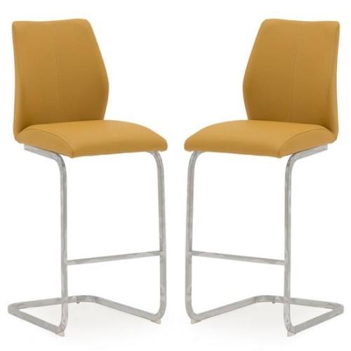 Bernie Pumpkin Leather Bar Chairs With Chrome Frame In Pair