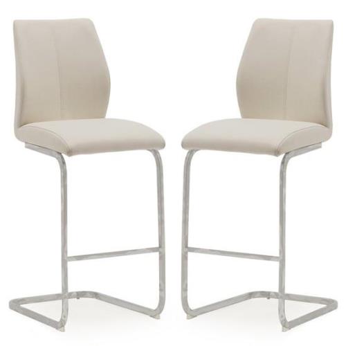 Bernie Taupe Leather Bar Chairs With Chrome Frame In Pair