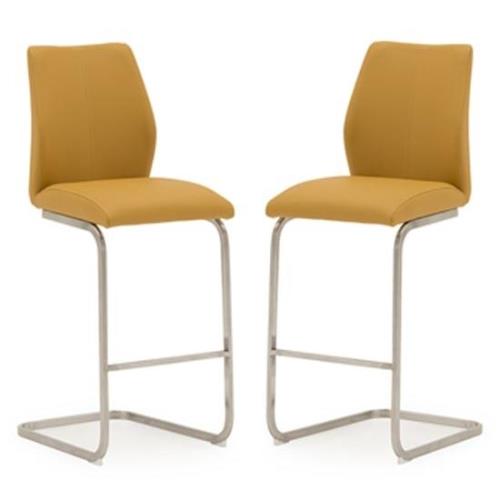 Irmak Pumpkin Leather Bar Chairs With Steel Frame In Pair