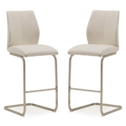 Irmak Taupe Leather Bar Chairs With Steel Frame In Pair