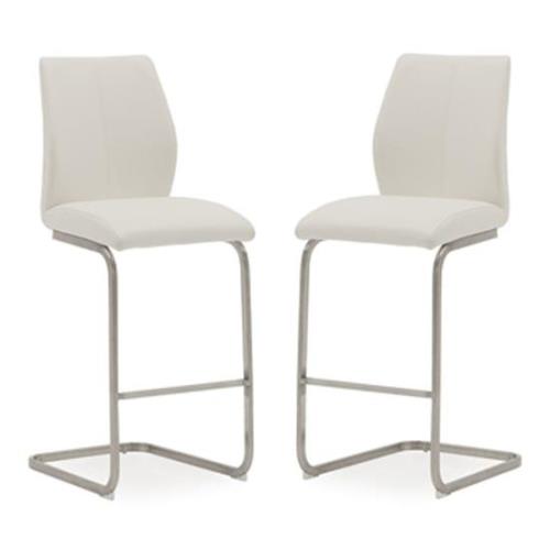 Irmak White Leather Bar Chairs With Steel Frame In Pair