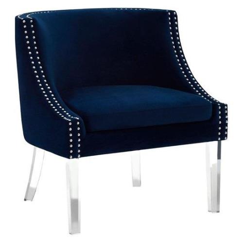 Clarox Upholstered Curved Velvet Armchair In Blue