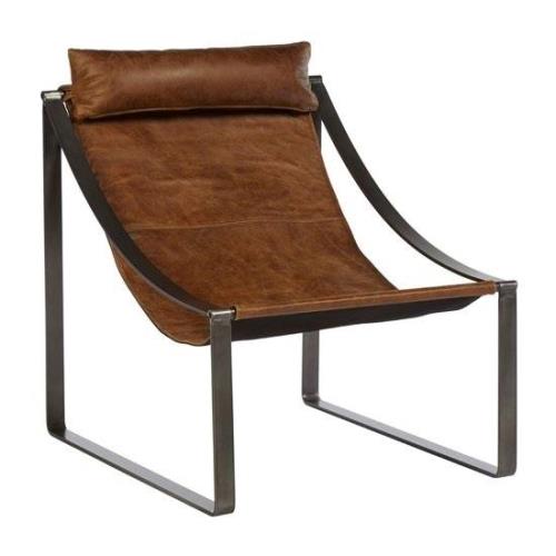 Hoxman Faux Leather Sling Design Accent Chair In Light Brown