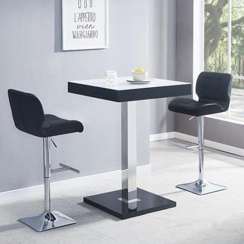 Topaz Glass White Black Bar Table 2 Candid Black Stools