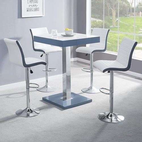 Topaz Glass White Grey Bar Table 4 Ritz White Grey Stools