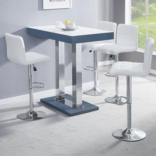 Caprice White Grey Gloss Bar Table 4 Coco White Stools