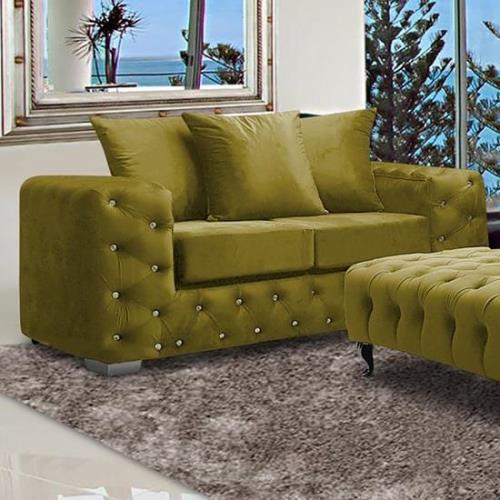 Worley Malta Plush Velour Fabirc 2 Seater Sofa In Grass