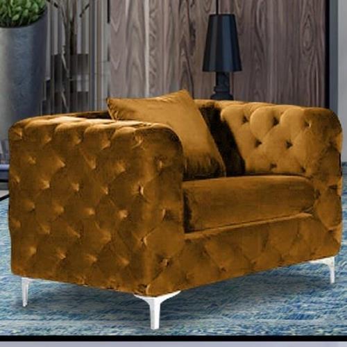 Mills Malta Plush Velour Fabric Armchair In Gold