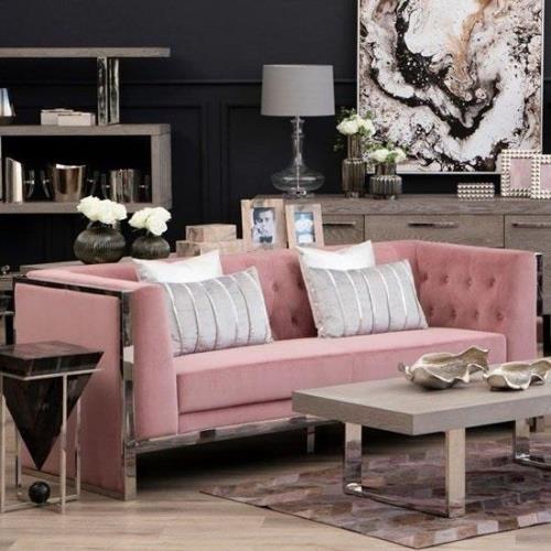 Sceptrum Velvet 3 Seater Sofa With Steel Frame In Pink