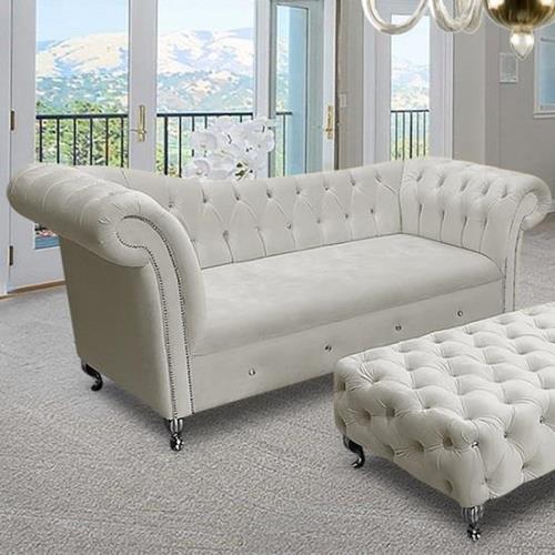 Izu Plush Velvet 3 Seater Sofa In Cream